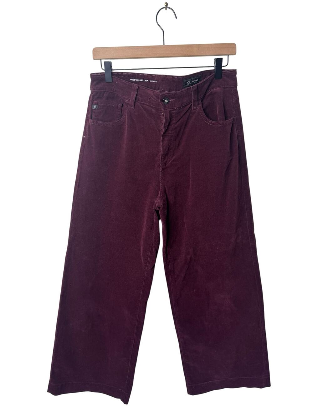AG Saige Wide Leg Crop Corduroy Pants Mid Rise Fit Winery Red Size 29